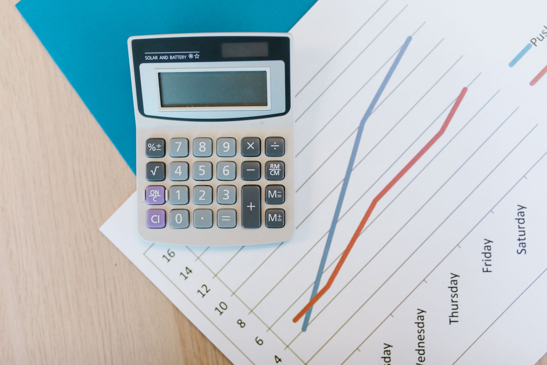 Calculator and graph paper used to work out a venture debt amortization schedule