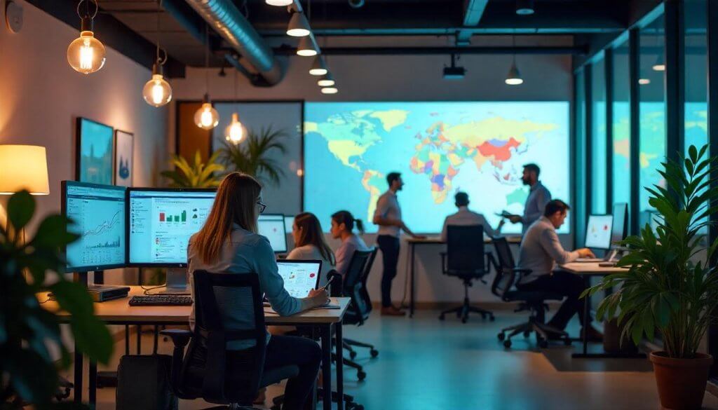 Analysts integrating revenue-based financing in fintech office